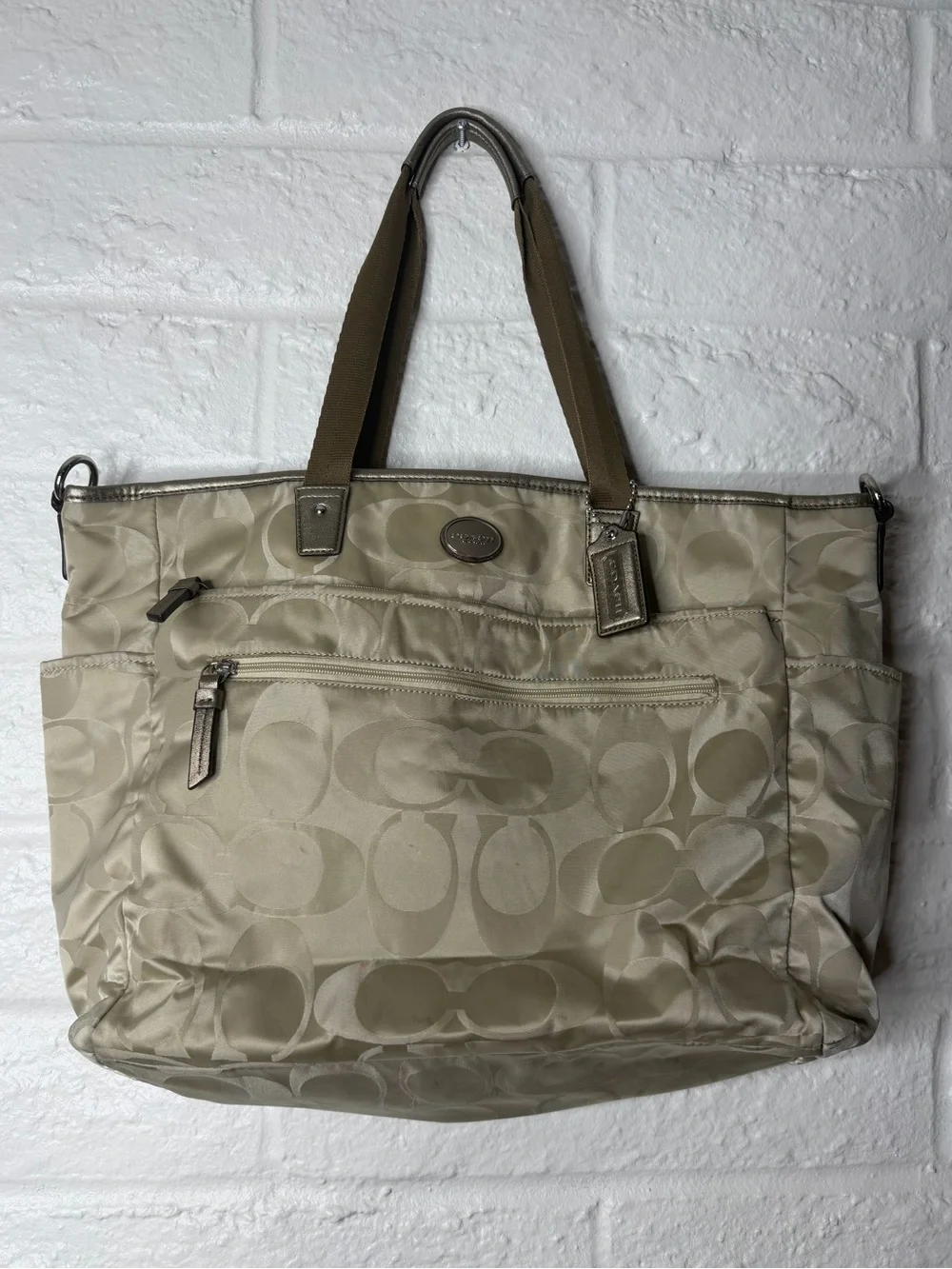 COACH Metallic & Beige Baby Bag or Tote with Shoulder Strap and Hangtag F77577